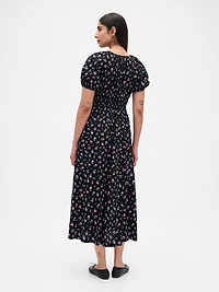 Puff-Sleeve Midi Dress
