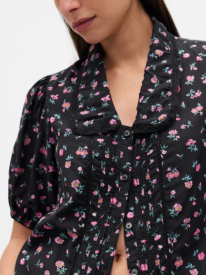 Puff-Sleeve Collared Top