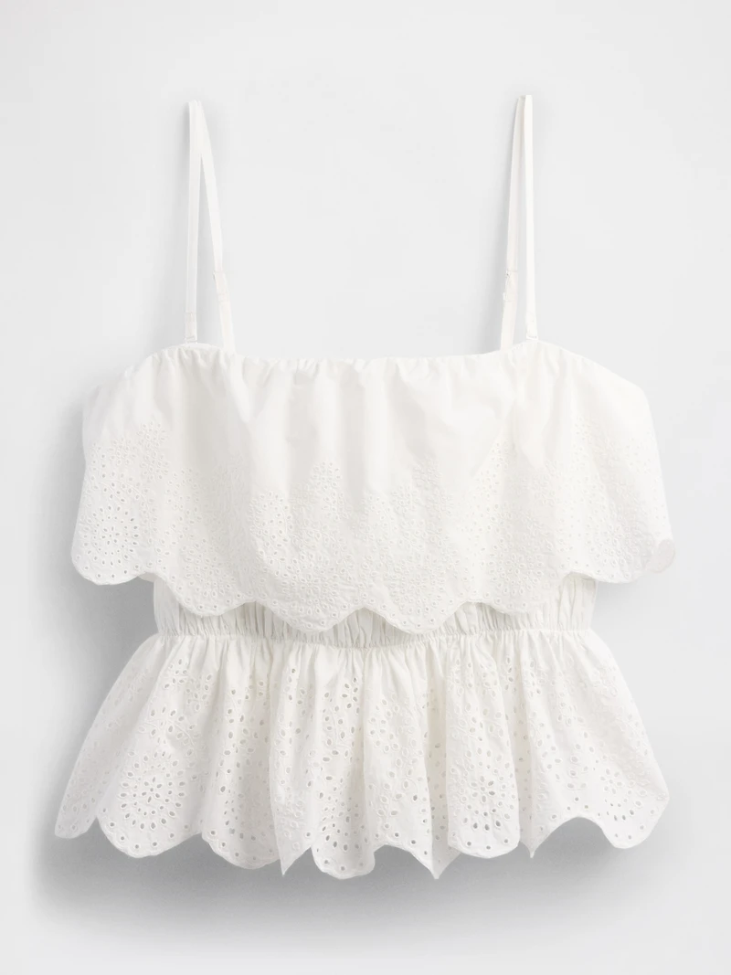 Poplin Eyelet Ruffle Top