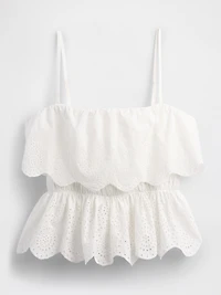 Poplin Eyelet Ruffle Top