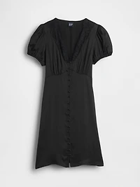 Satin Lace-Trim V-Neck Mini Dress