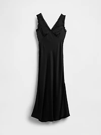 Satin Lace-Trim V-Neck Maxi Slip Dress