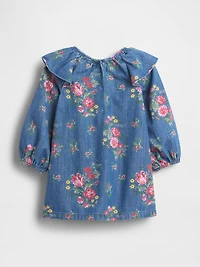 Baby Denim Ruffle Shoulder Dress