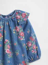 Baby Denim Ruffle Shoulder Dress