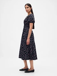 Puff-Sleeve Midi Dress
