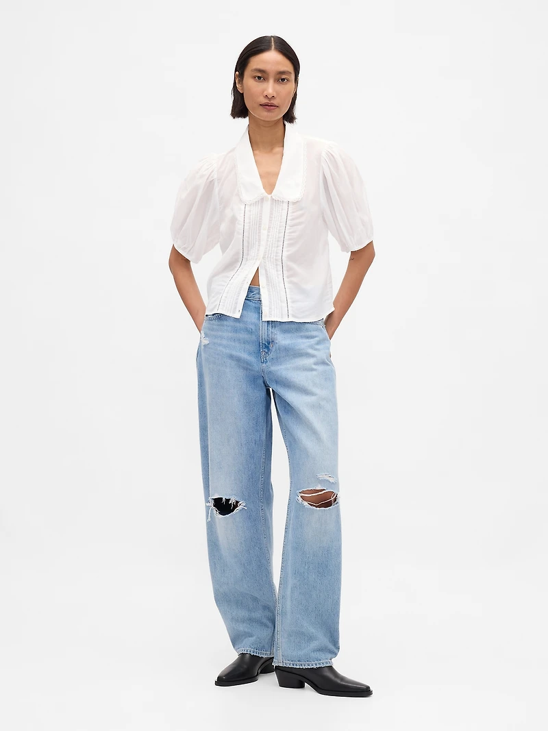 Puff-Sleeve Collared Top