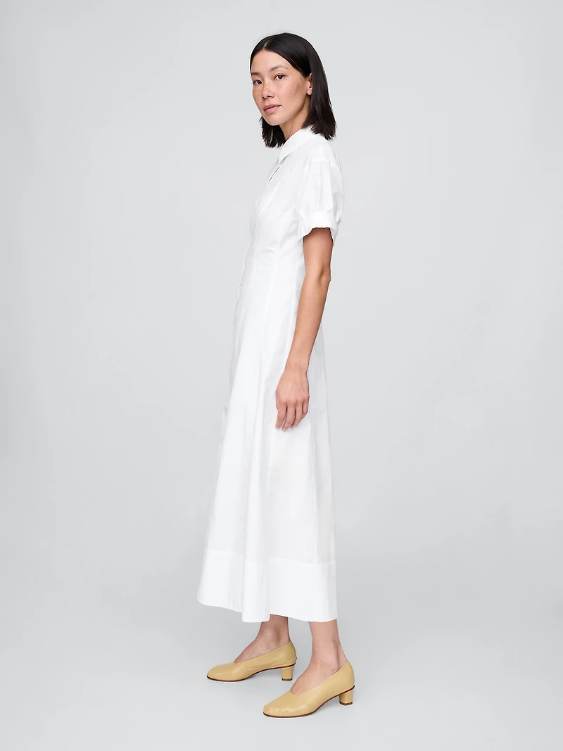 Poplin Roll-Cuff Midi Shirtdress