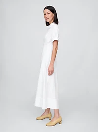 Poplin Roll-Cuff Midi Shirtdress
