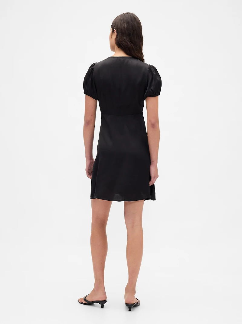 Satin Lace-Trim V-Neck Mini Dress
