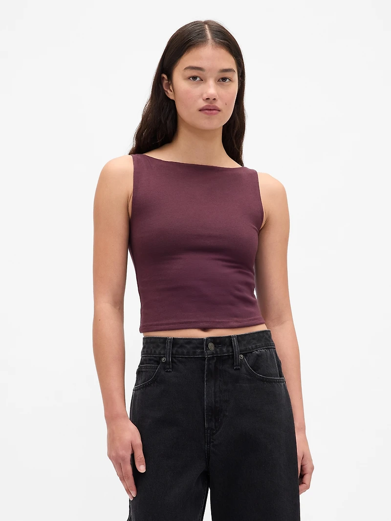 CloseKnit Jersey Boatneck Crop Tank Top