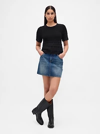 Linen-Blend Pointelle Sweater Crop Top