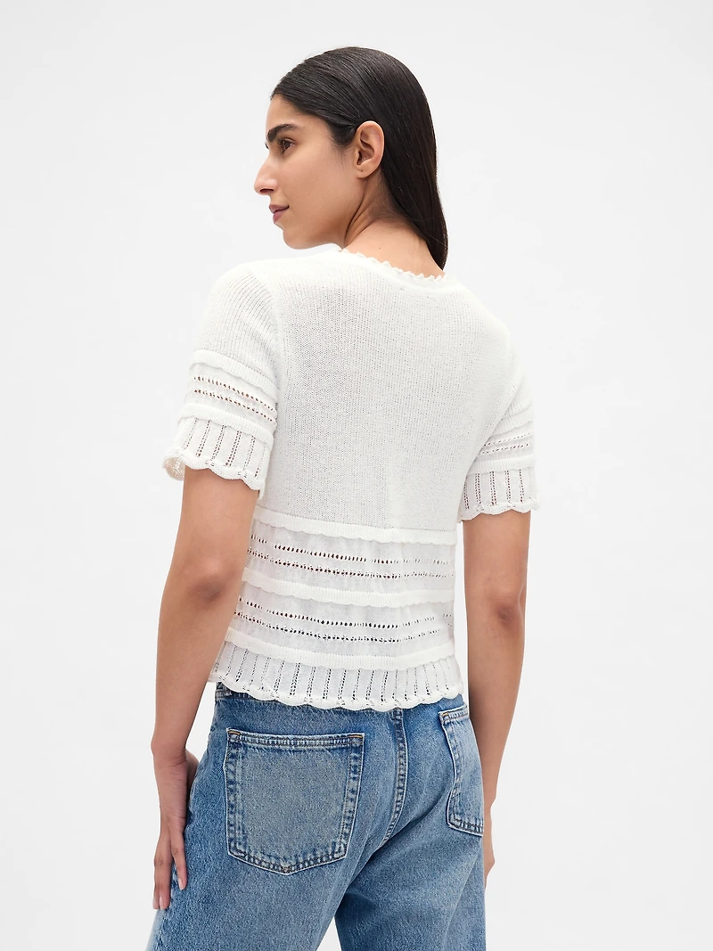 Linen-Blend Pointelle Sweater Crop Top