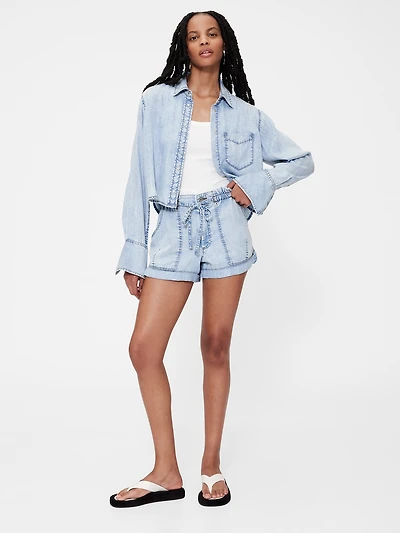 GapStudio High Rise Draped Denim Easy Shorts