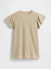 Linen-Blend Flutter-Sleeve T-Shirt
