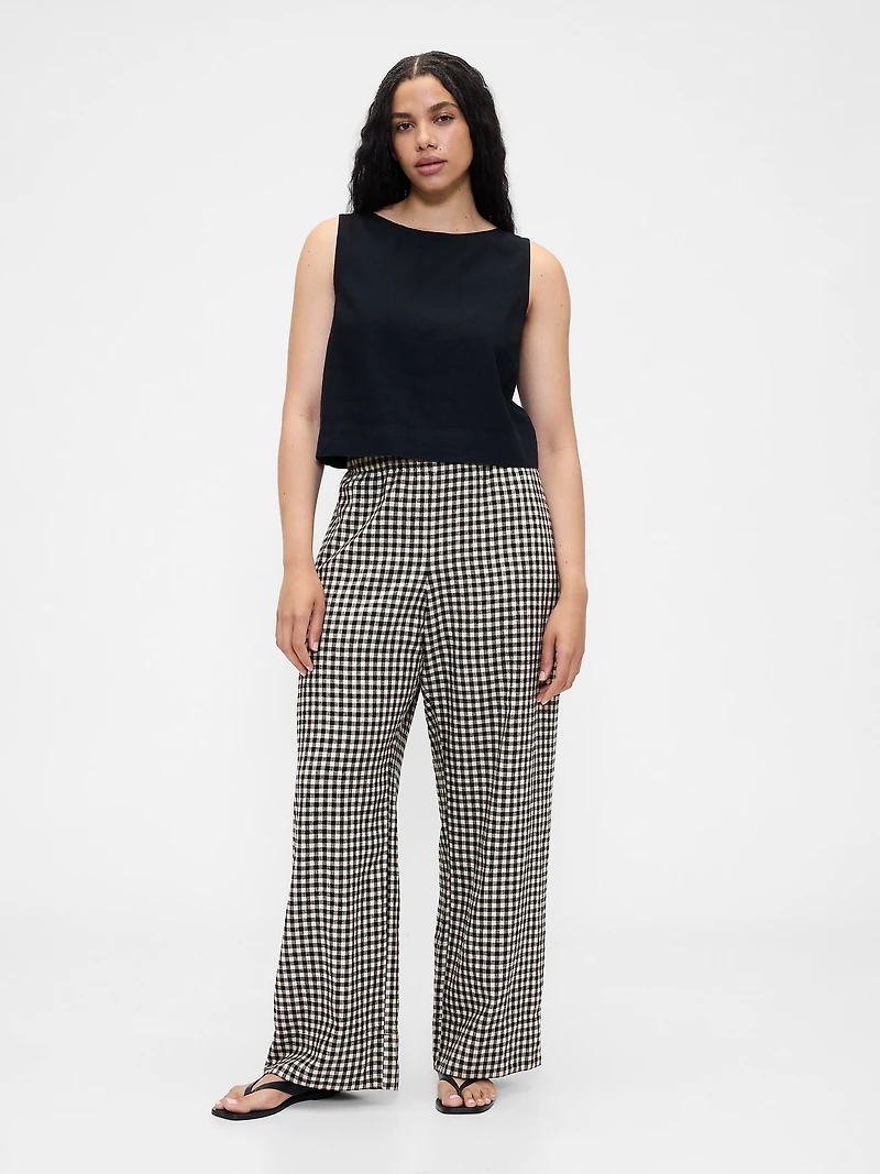 Linen-Blend Easy Wide-Hem Pants