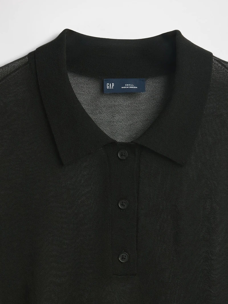 Sheer Crop Polo Sweater