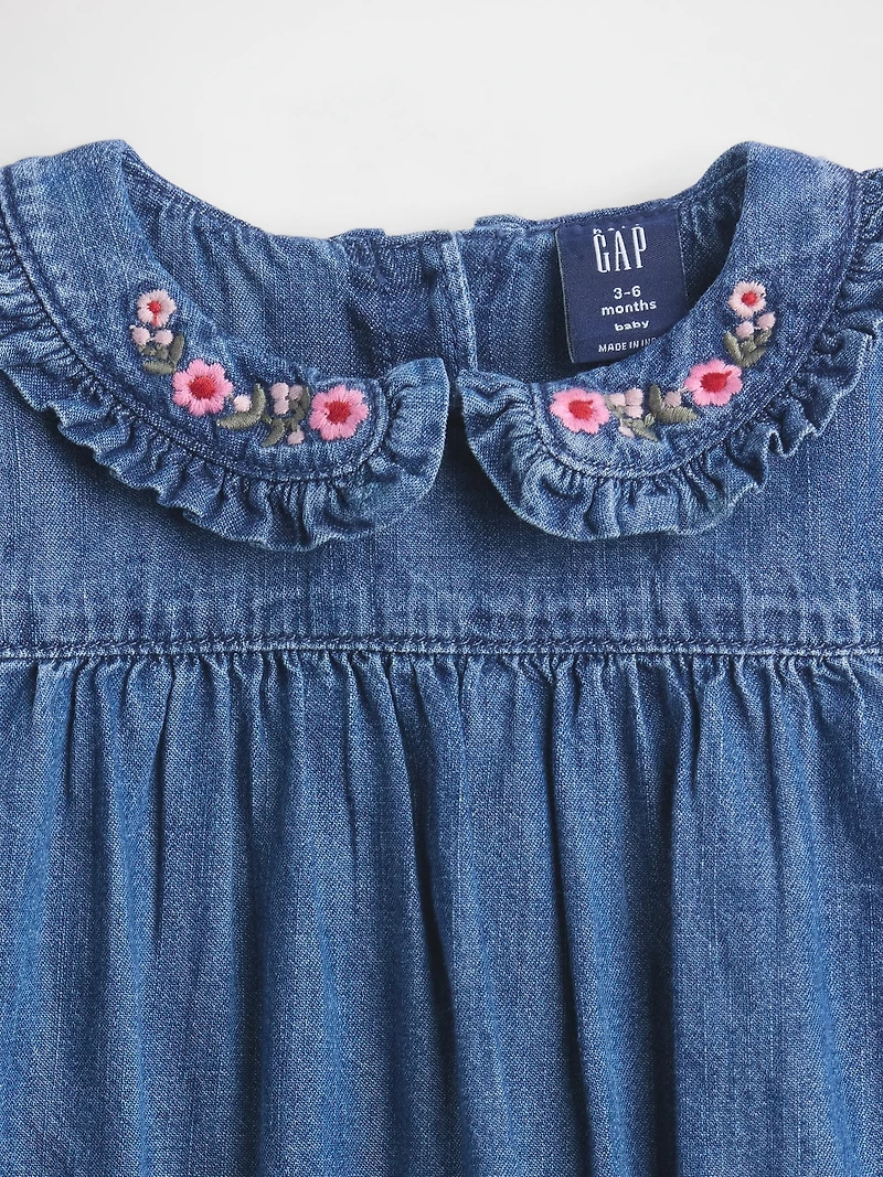 Baby Denim Ruffle Collar Bubble Bodysuit