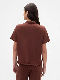 Linen-Blend Ruffle PJ Shirt