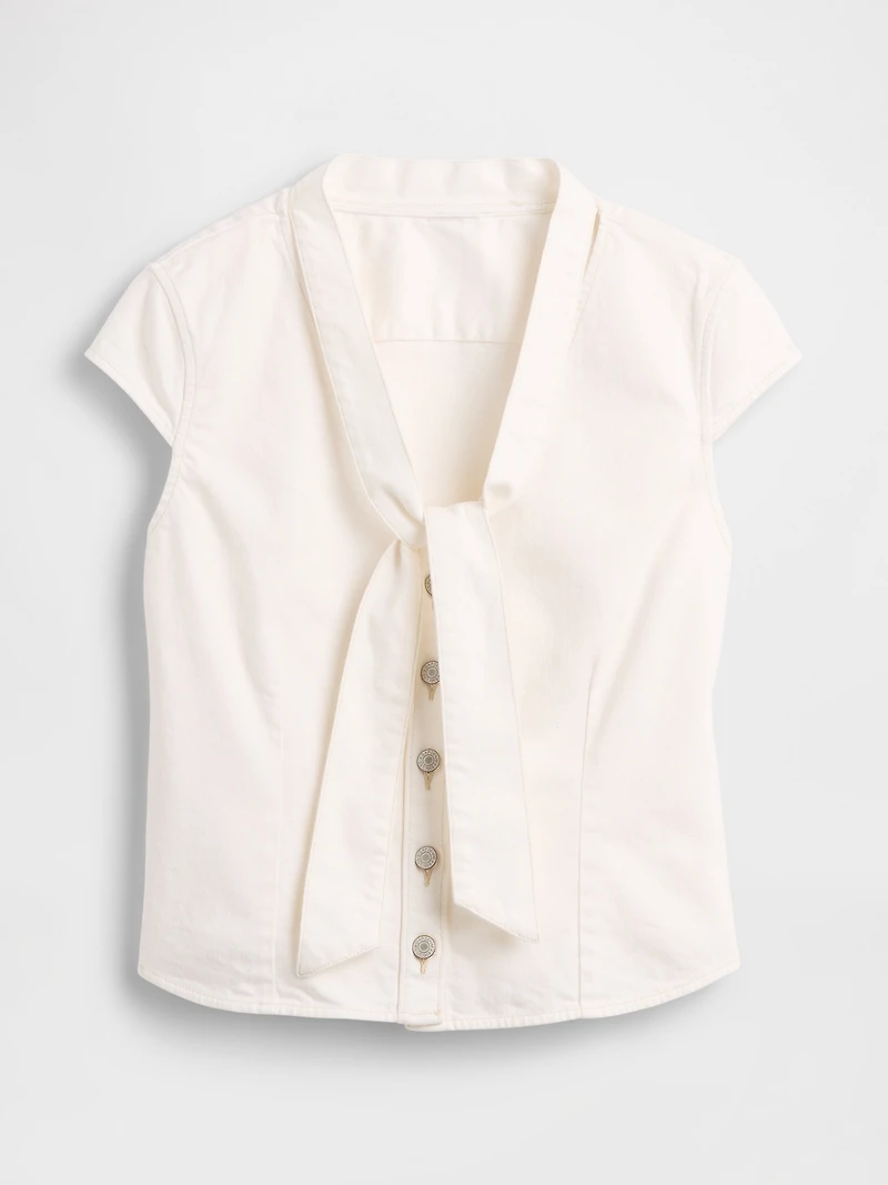 Denim Tie-Neck Top
