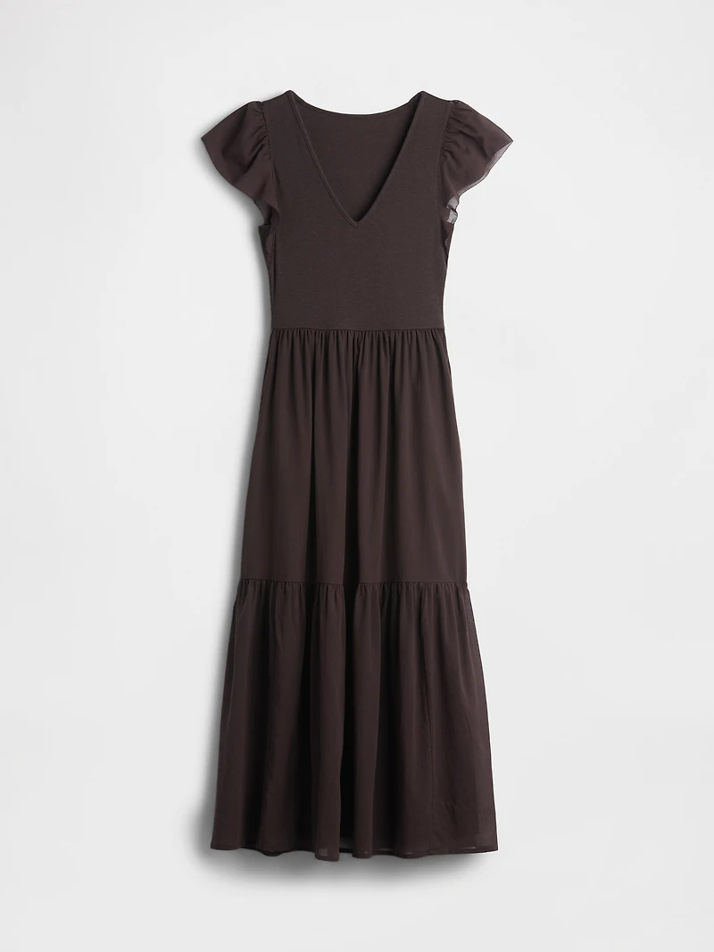 Modern Mixed Media Ruffle Maxi Dress