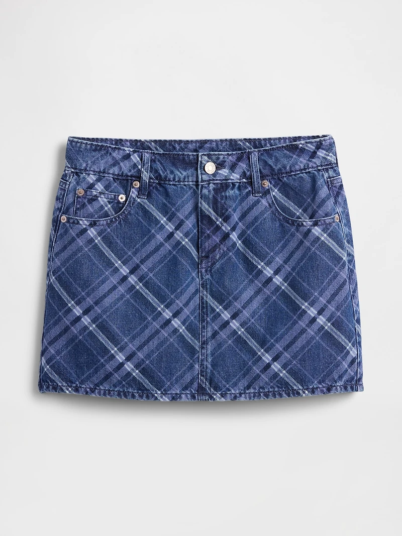 Denim Plaid Mini Skirt