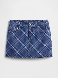 Denim Plaid Mini Skirt
