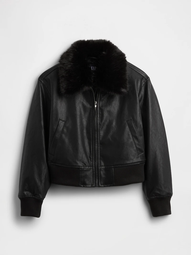 Vegan Leather Bomber Jacket