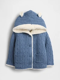 Baby Sherpa-Lined Cable-Knit Bear Cardigan