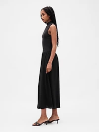 Modern Mockneck Mixed Media Maxi Dress
