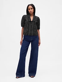 Puff-Sleeve Collared Top