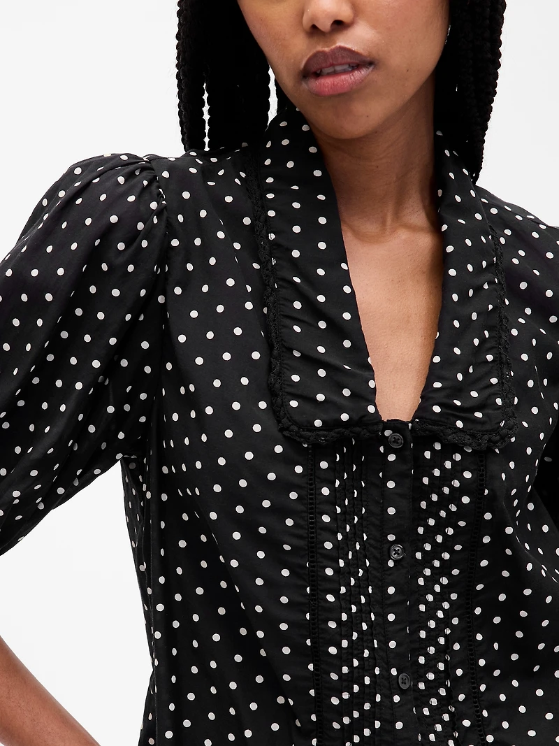 Puff-Sleeve Collared Top