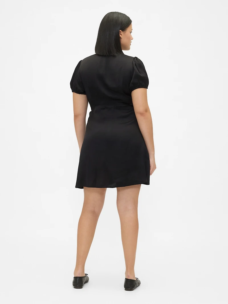 Satin Lace-Trim V-Neck Mini Dress