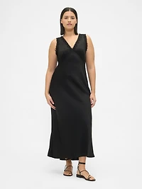 Satin Lace-Trim V-Neck Maxi Slip Dress