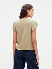Linen-Blend Flutter-Sleeve T-Shirt