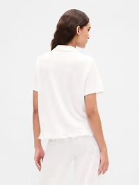 Linen-Blend Ruffle PJ Shirt