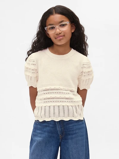 Kids Scalloped Mixed-Stitch Sweater