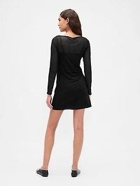 Mesh Boatneck Mini Dress