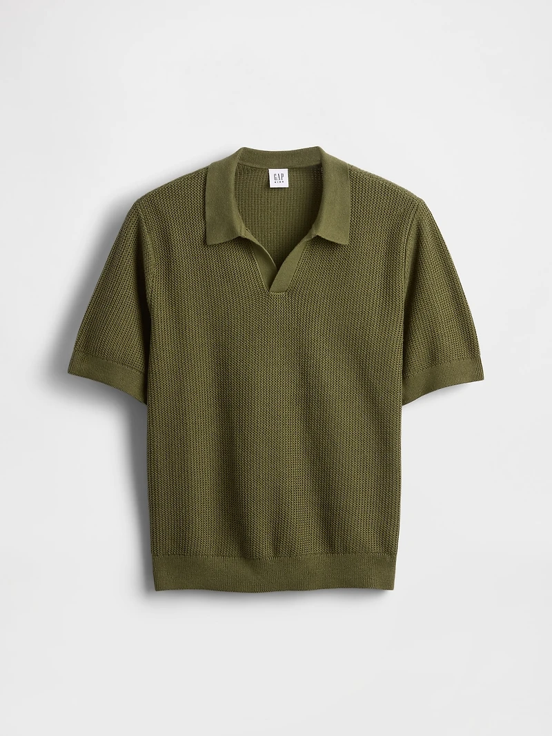 Kids Johnny-Collar Waffle Shirt