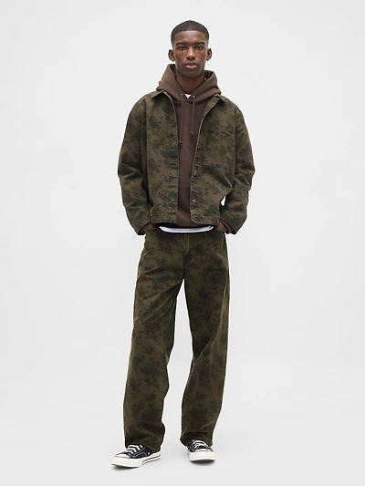 Floral Canvas Baggy Jeans
