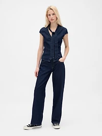 Denim Tie-Neck Top
