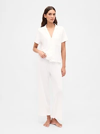 Linen-Blend Ruffle PJ Shirt