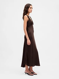 Satin Lace-Trim V-Neck Maxi Slip Dress