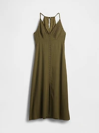 Linen-Blend Embroidered Halter Maxi Dress