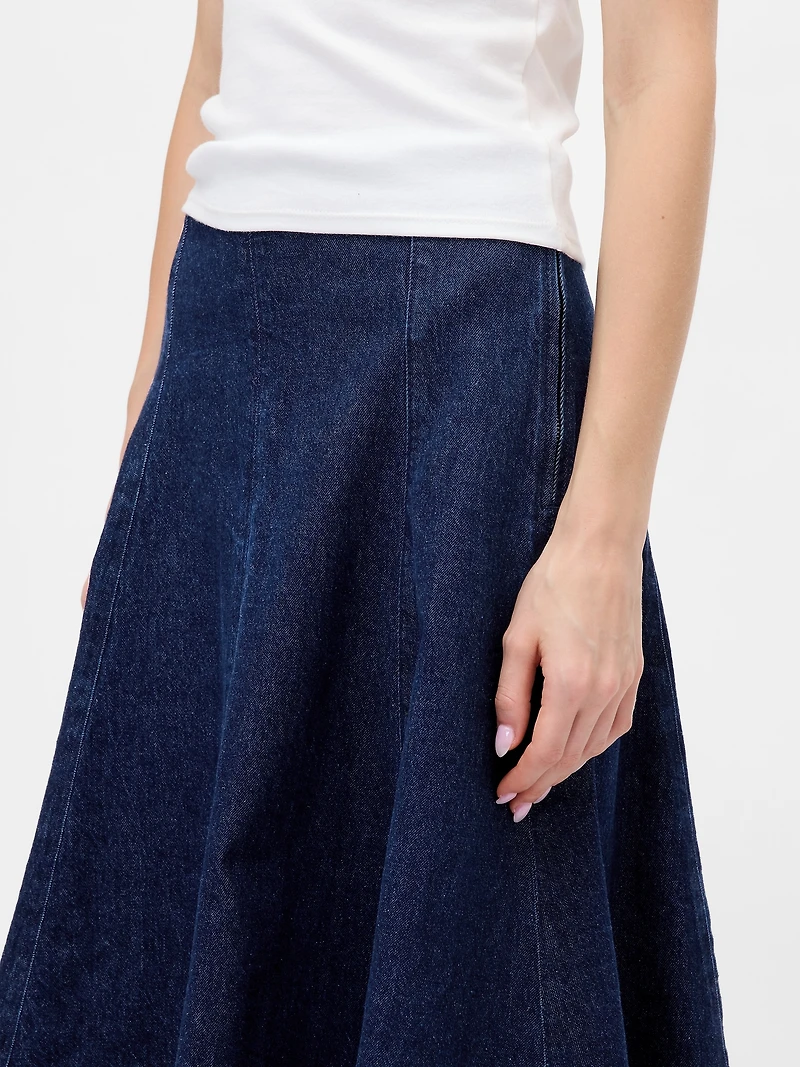 Denim Tulip Midi Skirt