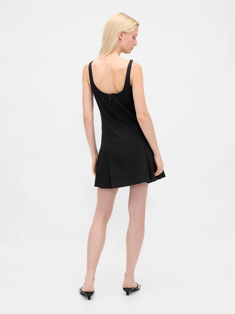 Square-Neck Pleated Mini Dress