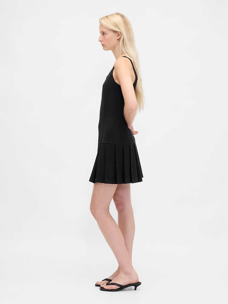 Square-Neck Pleated Mini Dress