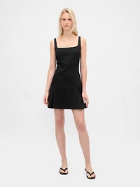 Square-Neck Pleated Mini Dress