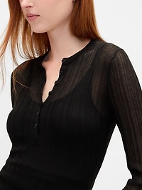 Sheer Rib Henley Sweater