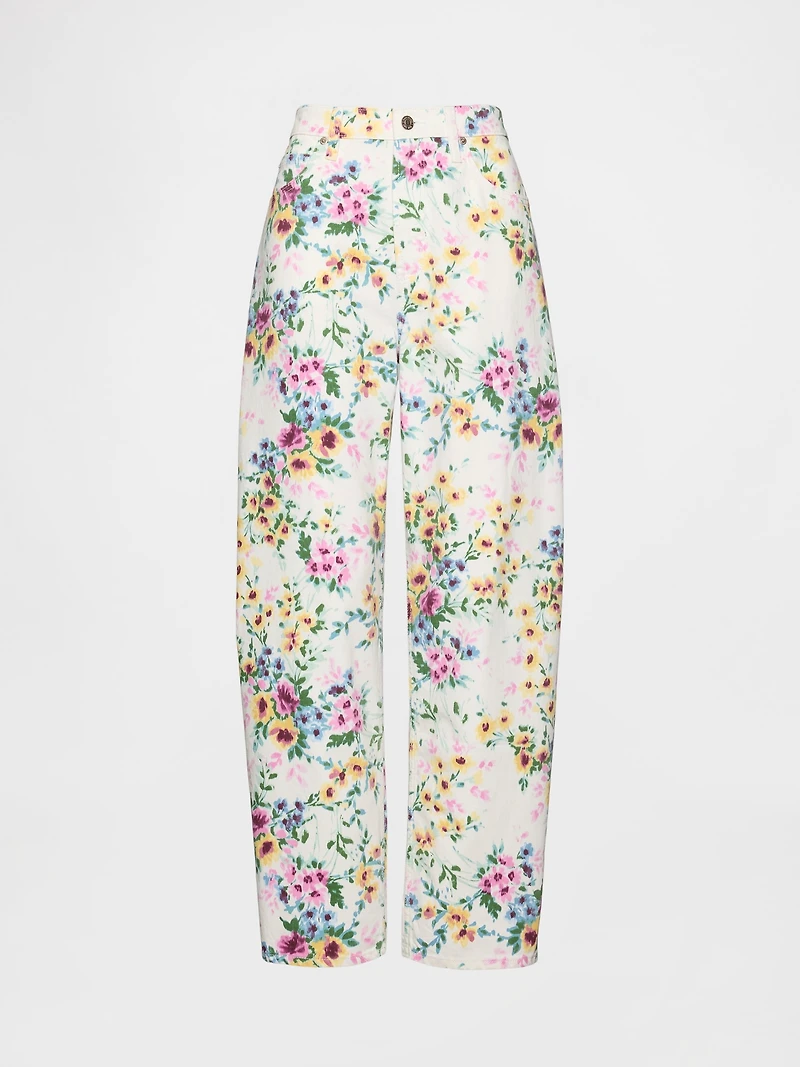 High Rise Floral Barrel Jeans