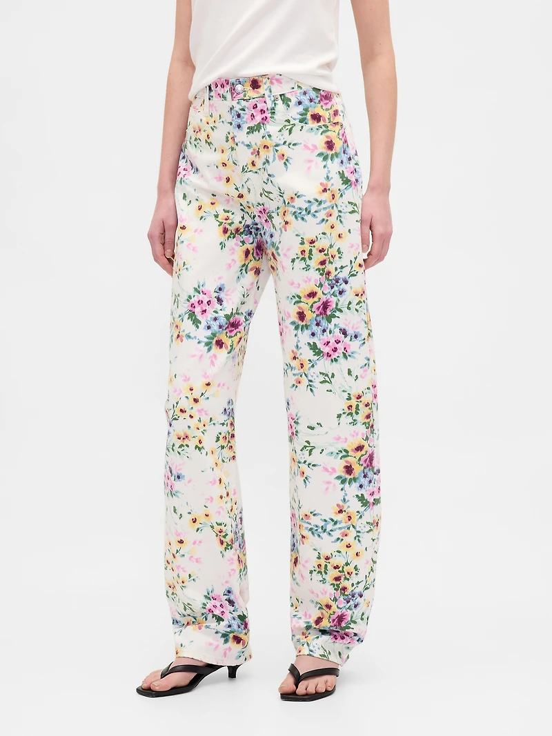 High Rise Floral Barrel Jeans